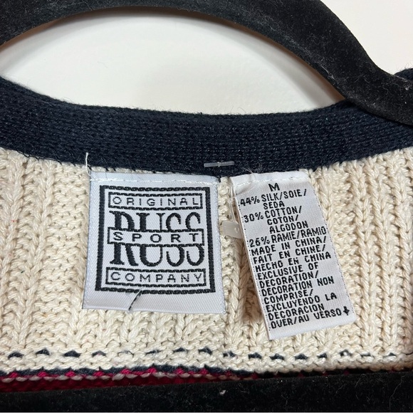 Russ Sport Company Sweater Cardigan Medium Grandma Coastal Boho Western Beaded - Picture 7 of 9